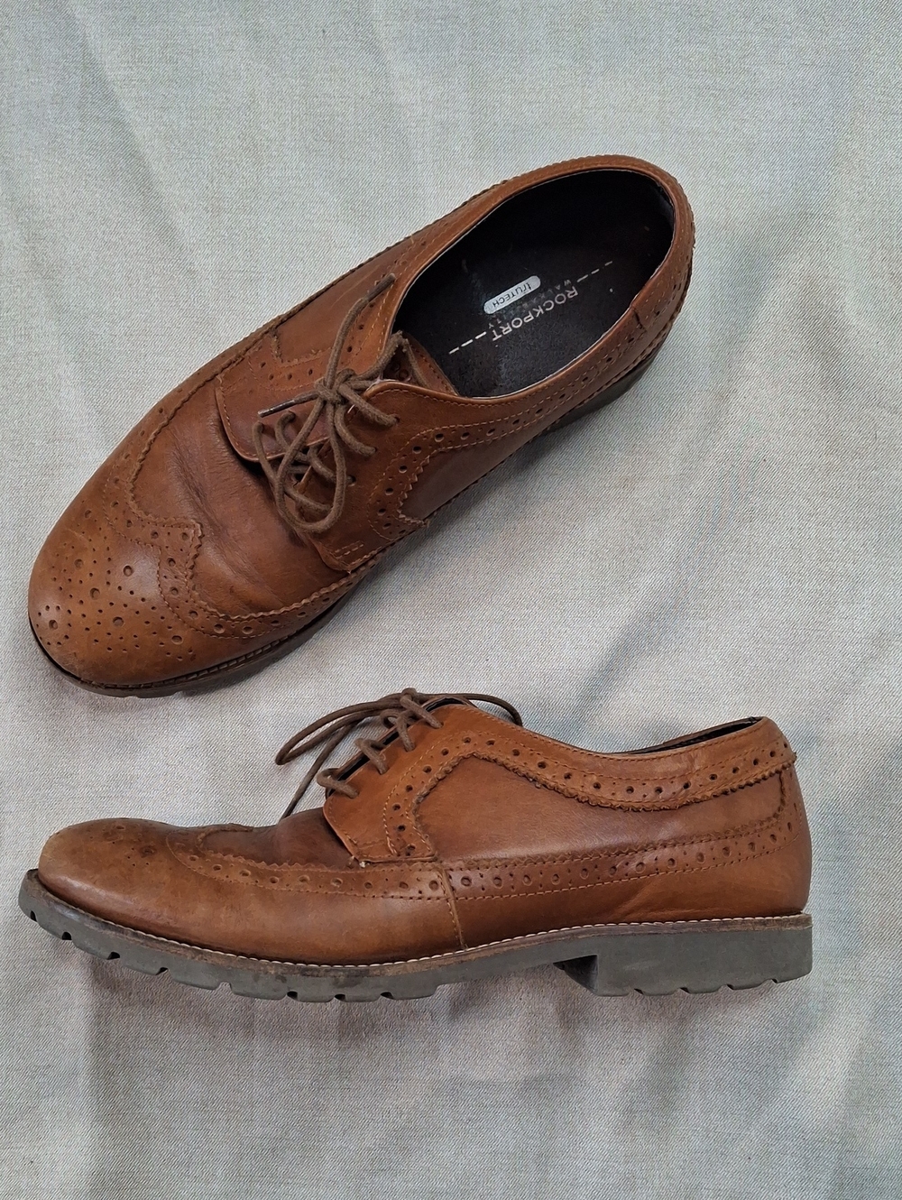 Rockport Craydyn Tan Brown Leather Wingtip Brogue Oxfords truTECH 8.5 M